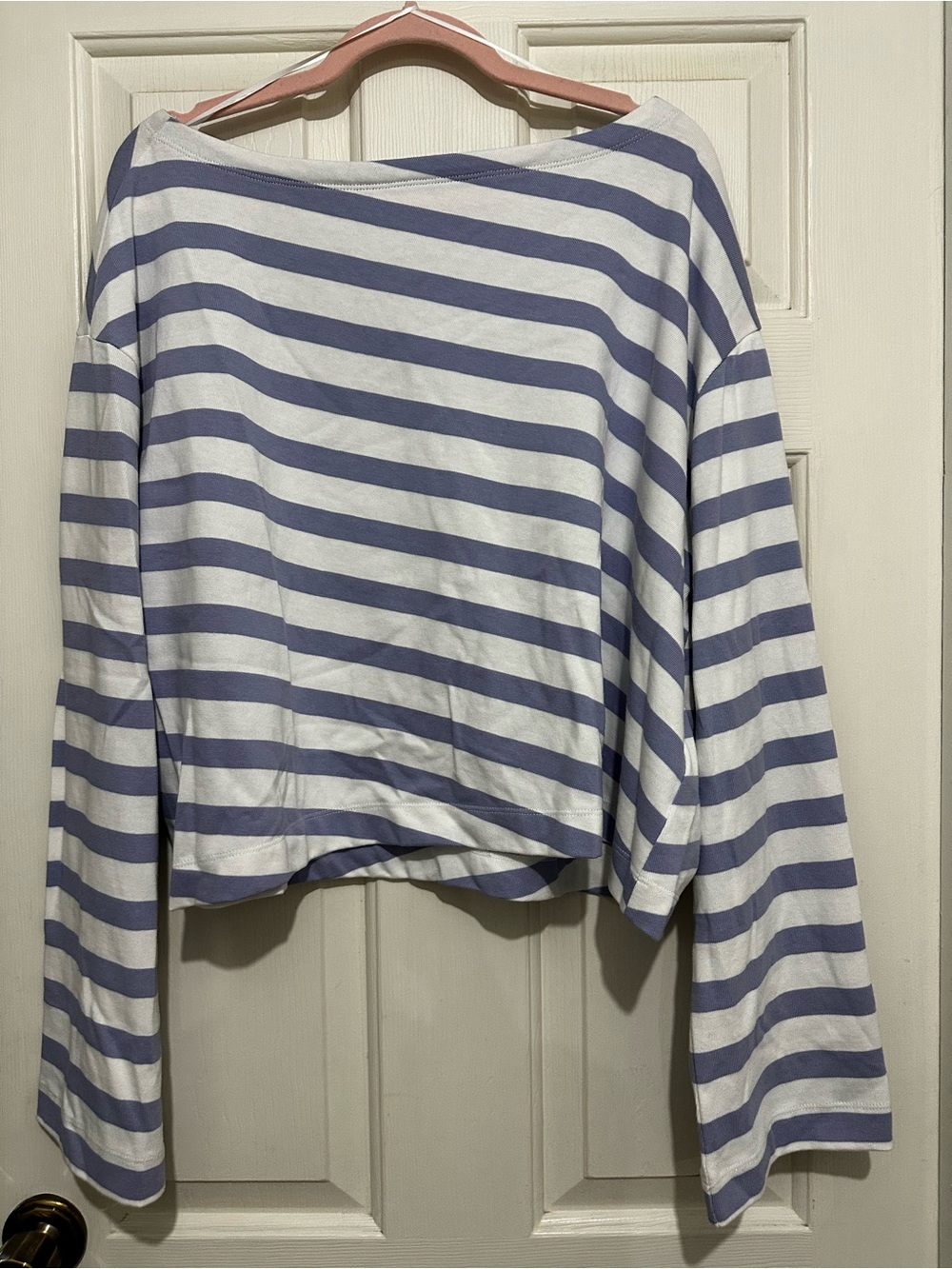 Anthropologie Maeve White and Light Blue Striped Long Sleeve Tee